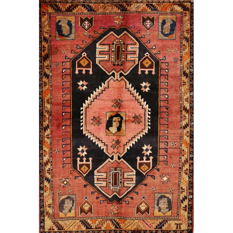Tapis traditionnel rouge / noir Tawnya, Rectangle 3 pi x 5 pi