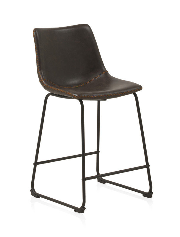 Upholstered Counter Stool with Metal Frame, Dark Brown