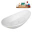 Baignoire autoportante en acrylique blanc brillant 75 ", plateau en bambou, drain-103682434