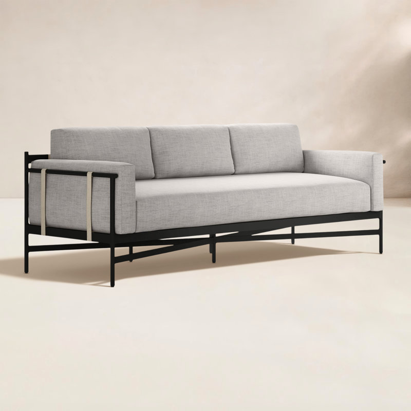 Iffie 98.5'' Wide Rectangle Aluminum Patio Sofa with Cushions, Stone Gray