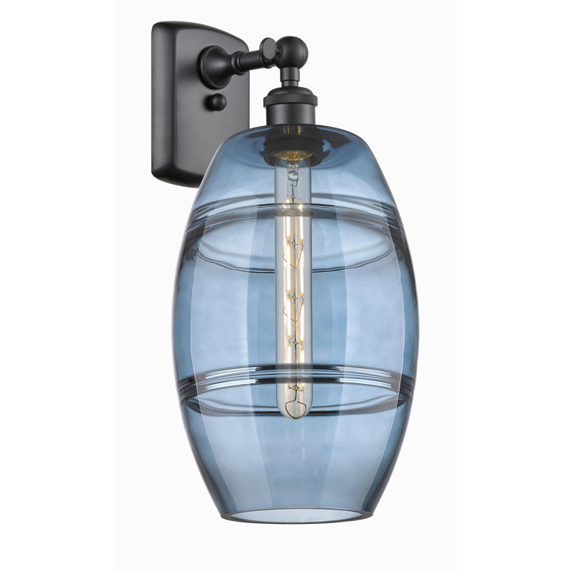 Applique murale en acier Bettylou, Bleu princesse, H 10,88 po x l 8 po x P 8,13 po, Noir mat