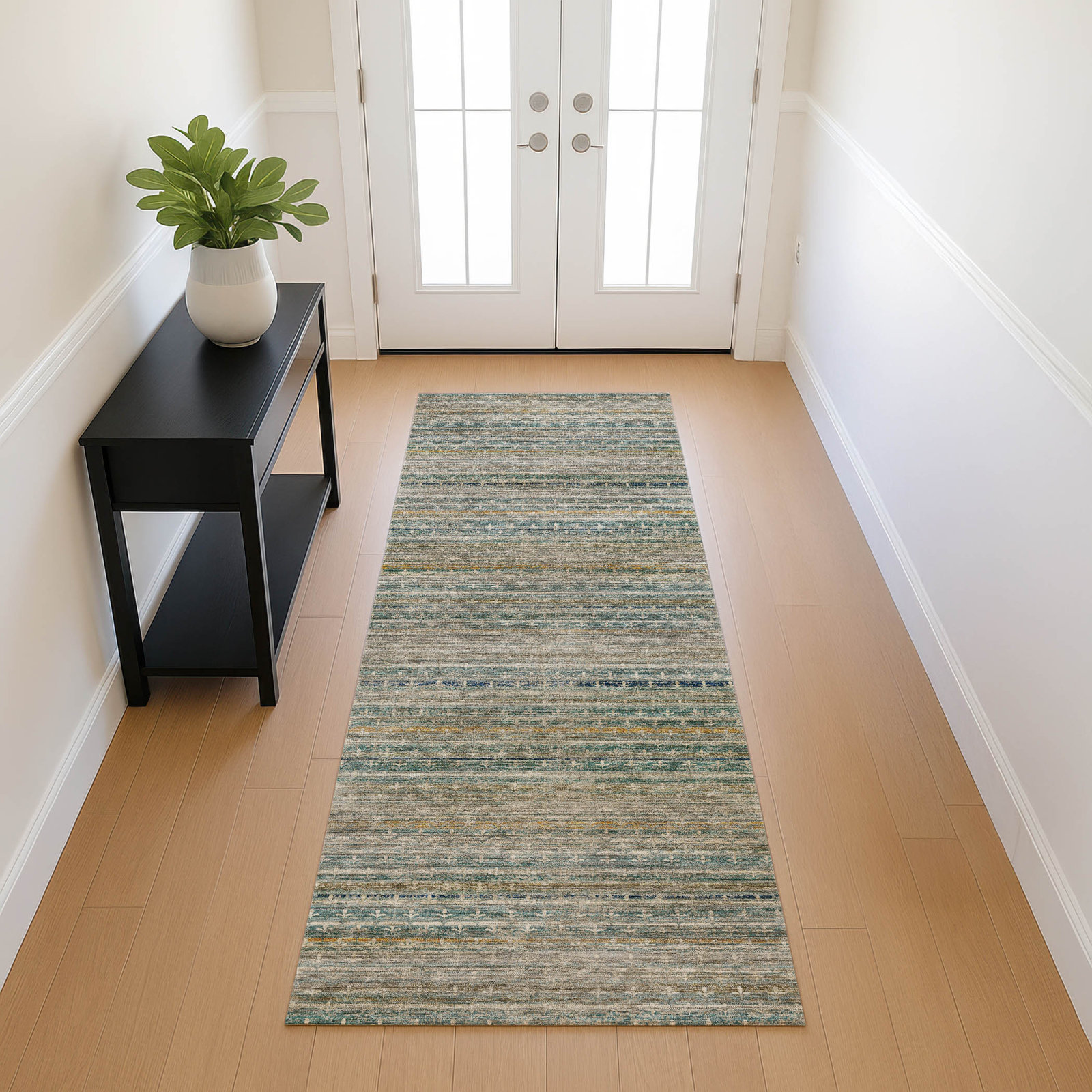 Premium Machine Washable Tirico Casual Rug, Teal, 2'3" x 7'6" Runner