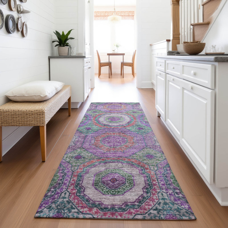 Machine Washable Indoor/Outdoor Xhevrie Purple Rug, Runner 2'3" x 7'6"