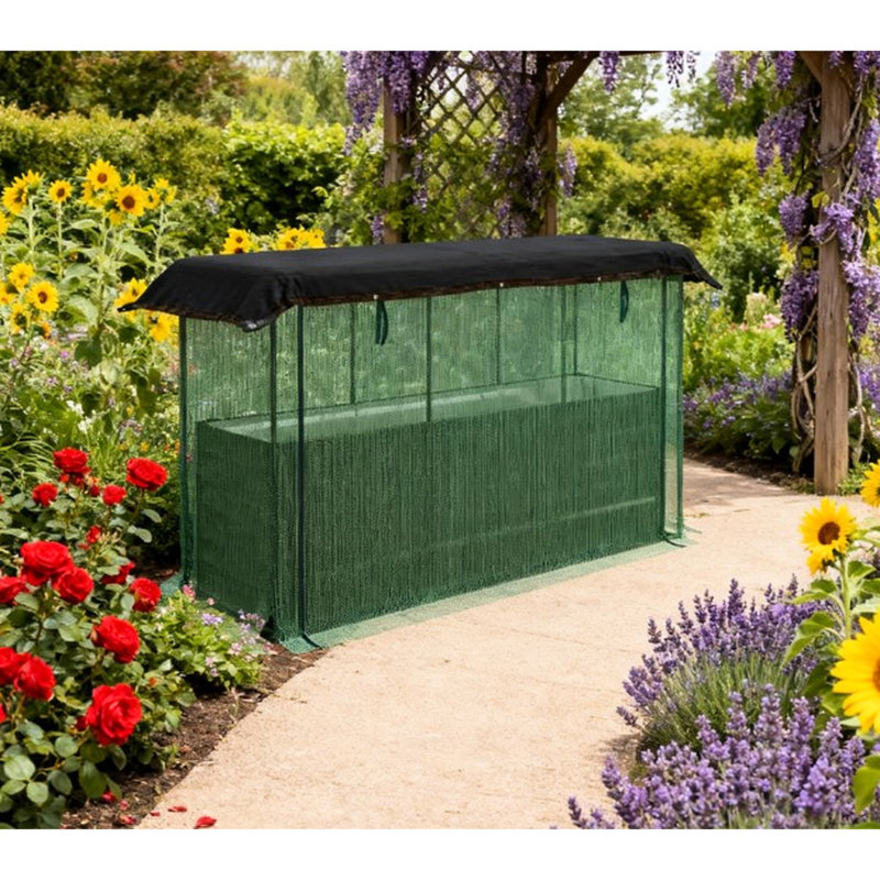 Wooden Planter,Raised Garden Bed,With Trellis, Hanging Roof, Plant Shelf, Drainage Holes And Bed Liner