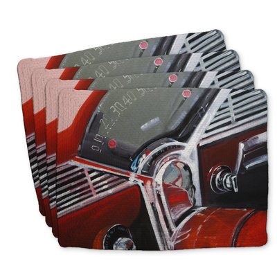 Vintage Red Car Dashboard Braided Polyester Placemats - Set of 4