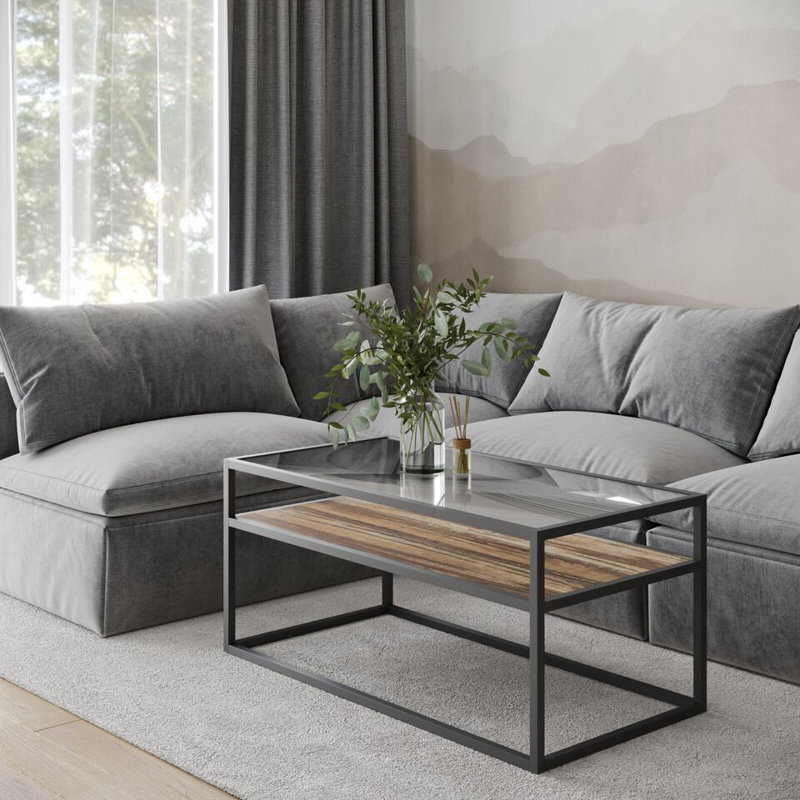 Adelei Solid Wood Four Leg Coffee Table, Dark Walnut