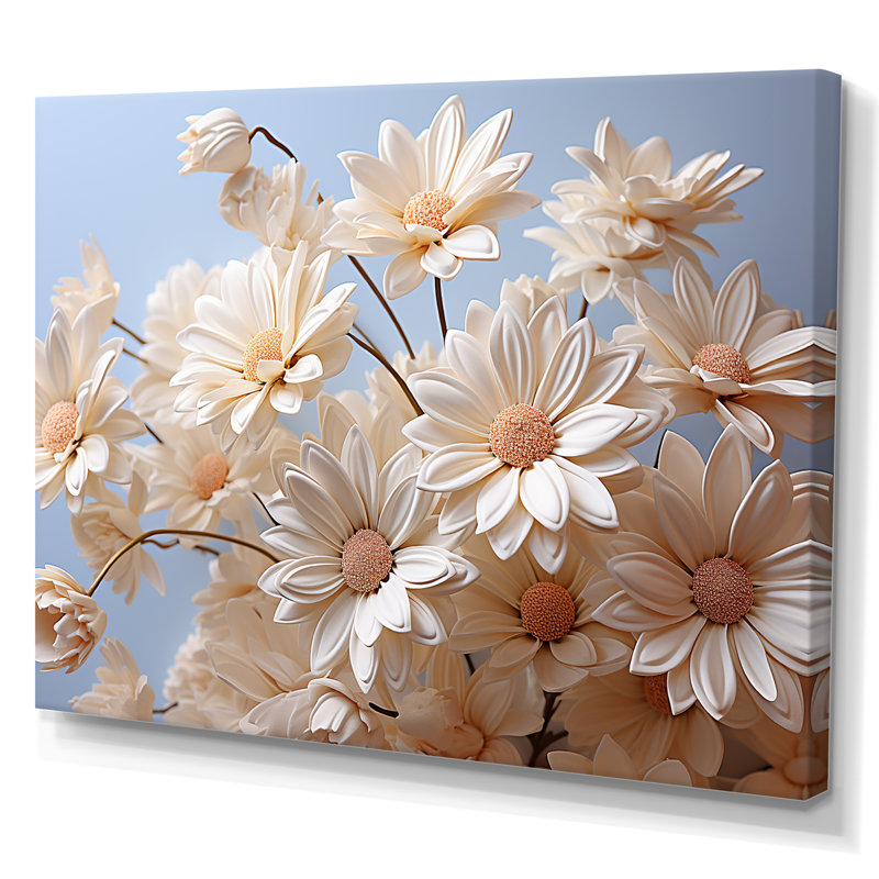 Marguerite blanche en fleurs, élégance 8 sur toile, H 32 po x l 16 po x P 1 po, Toile tendue