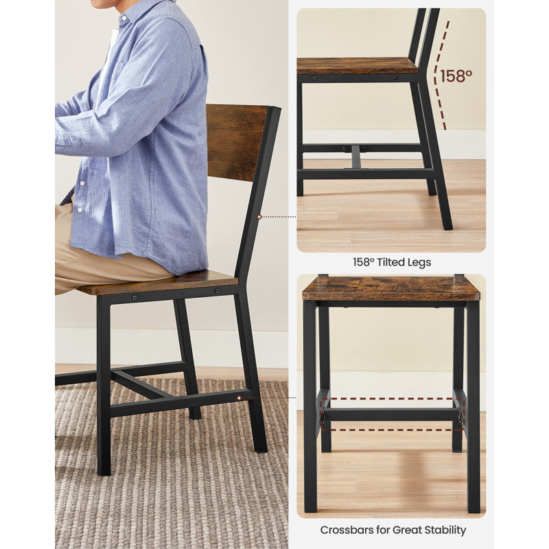 Rustic Wood Chairs With Metal Steel Frame, Brown/Black