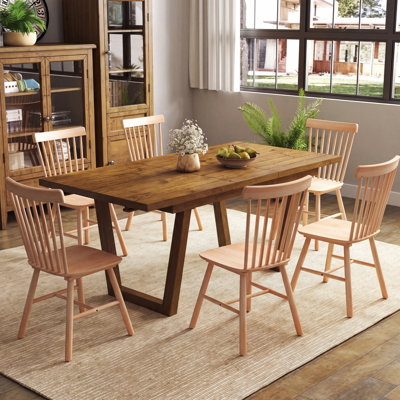 Ensemble de table de salle à manger en bois massif, table de salle à manger extensible Farmhouse et chaise Windsor pour salle à manger / cuisine