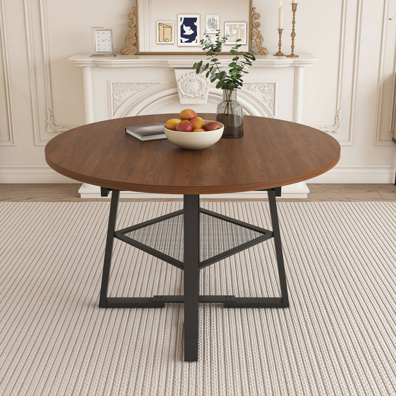 Table ronde extensible de 47 po avec rangement - Finition noyer, structure en métal, sièges 4-8