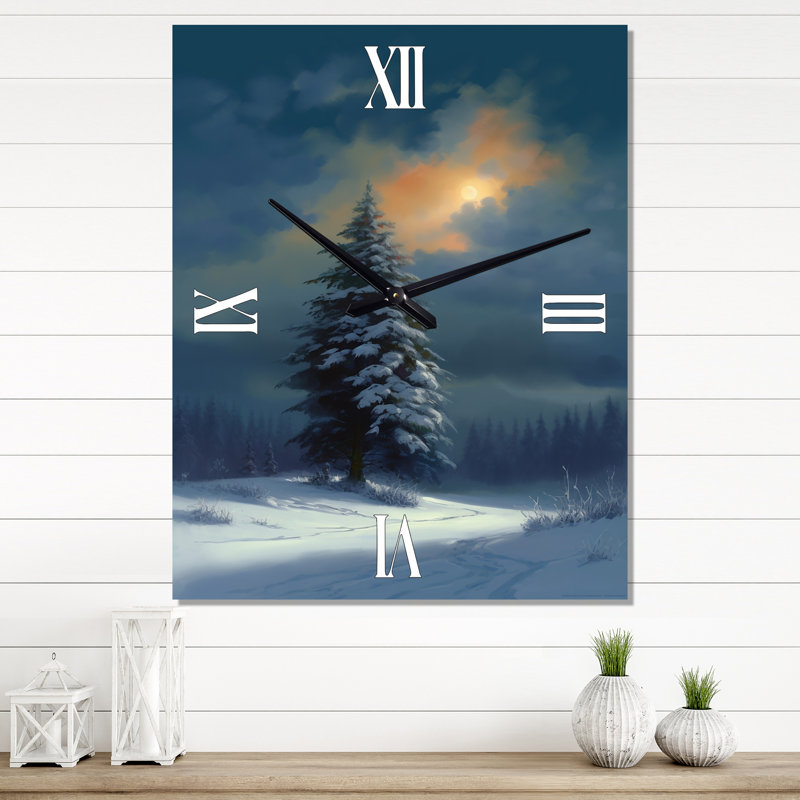 Horloge murale Snowy Serenity Pinetree II - Paysages, Petit