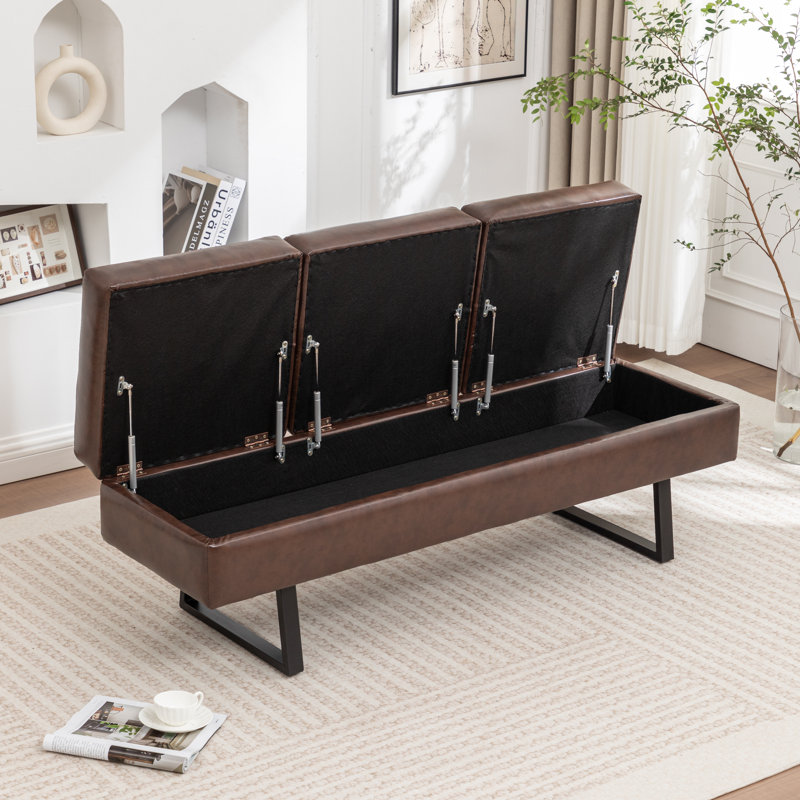 Banc de rangement rembourré en similicuir Charice, Brun