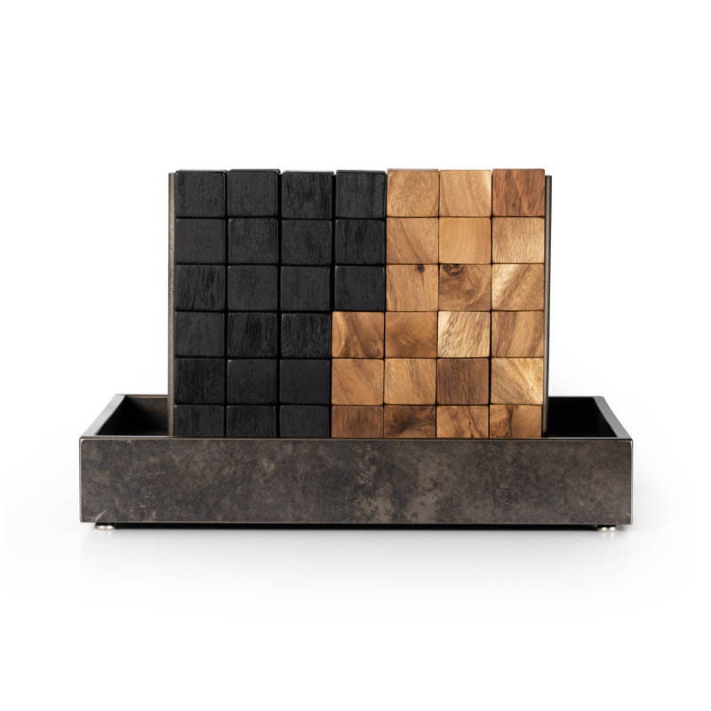 Four Hands 2 Player Four In A Row, Natural Guanacaste/Carbonized Black