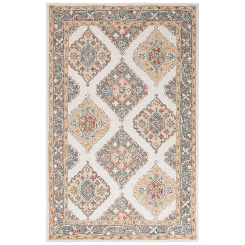Tapis gris / ivoire / beige en laine / coton touffeté à la main Nels, Rectangle 6 pi x 9 pi