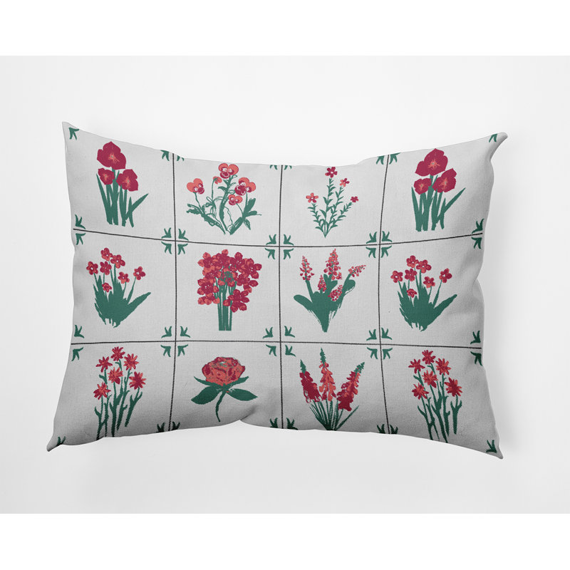  Housse et insert de coussin rectangulaire en polyester pour l'intérieur et l'extérieur, Floral rouge / vert
