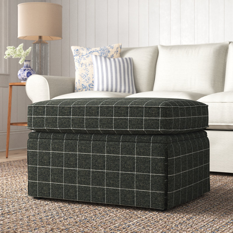 Masset Upholstered Ottoman, Savane 45 Charcoal Plaid