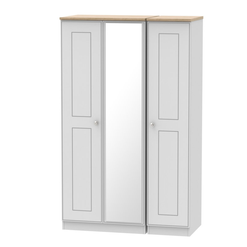 Fully Assembled Hydetown Victoria 3 Door Wardrobe, Grey Matt / Oak Wood Veneer