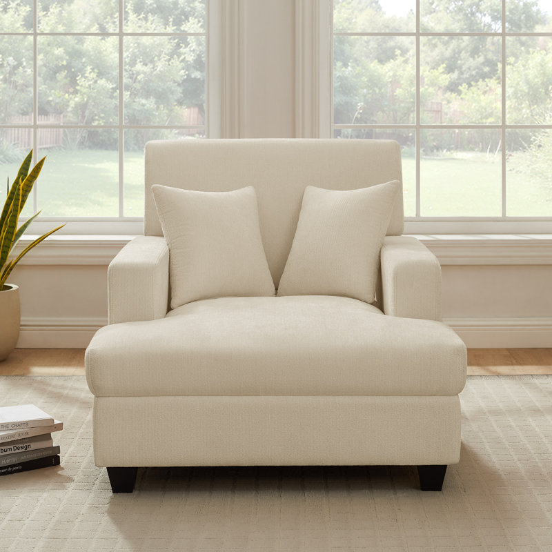 Chaise longue rembourrée en tissu 39,76 po, Chenille crème