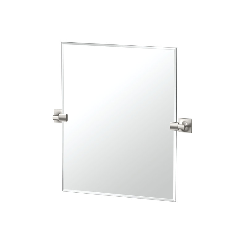 Waterline Frameless Rectangle Bathroom Vanity Mirror | Pivoting (Tilting) Beveled Mirror, 24" x 23.5", Satin Nickel