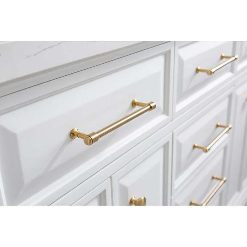 Palace 60'' W Double Vanity, Pure White, Satin Brass