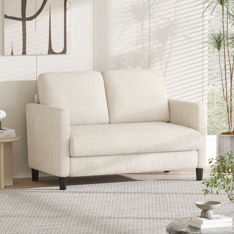 Small 2 Seat 48" Corduroy Sofa, Comfy Sofa Couch W 2 Seater Corduroy Loveseat, Beige