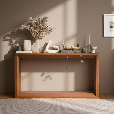 60" Rectangular Solid Wood Veneer Console Table, Wide Sofa Table, Behind Couch Table With Ample Storage For Entryway & Living Room