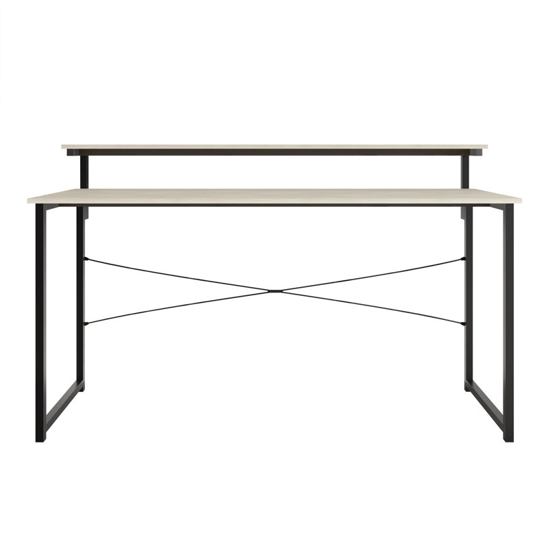 Metal Writing Desk With Shelf, Light Gray, 35.63" H x 55.12" W x 19.68" D