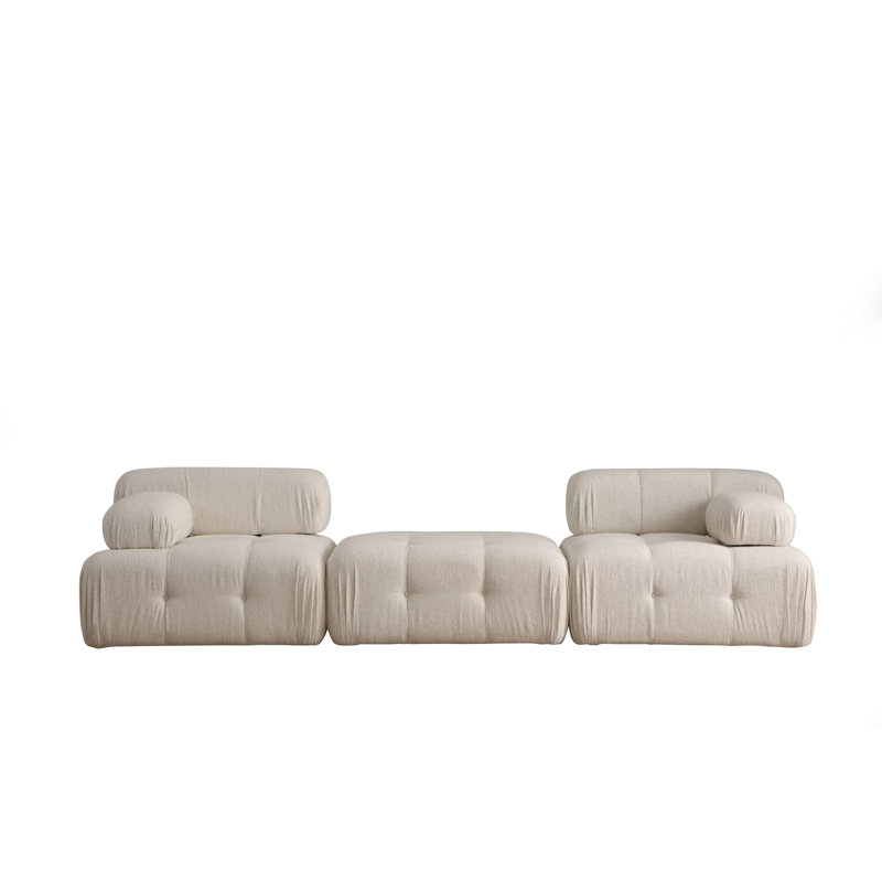 Stylish 3-Seat Sofa, Cream Color, 118.1 x 39.4 x 31.5 inches | Durable Beech Wood Frame & Chipboard, 100% Polyester Fabric | 28 DNS Foam for Comfort, Fixed Cushions, Dry-Cleanable, Modern Design, Black Plastic Legs