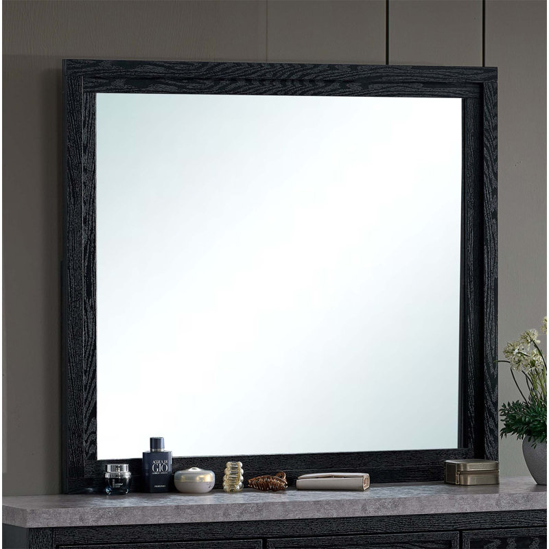 Miroir Grande avec verre à faible distorsion et cadre en stratifié de grain de bois noir, parfait pour les chambres à coucher modernes