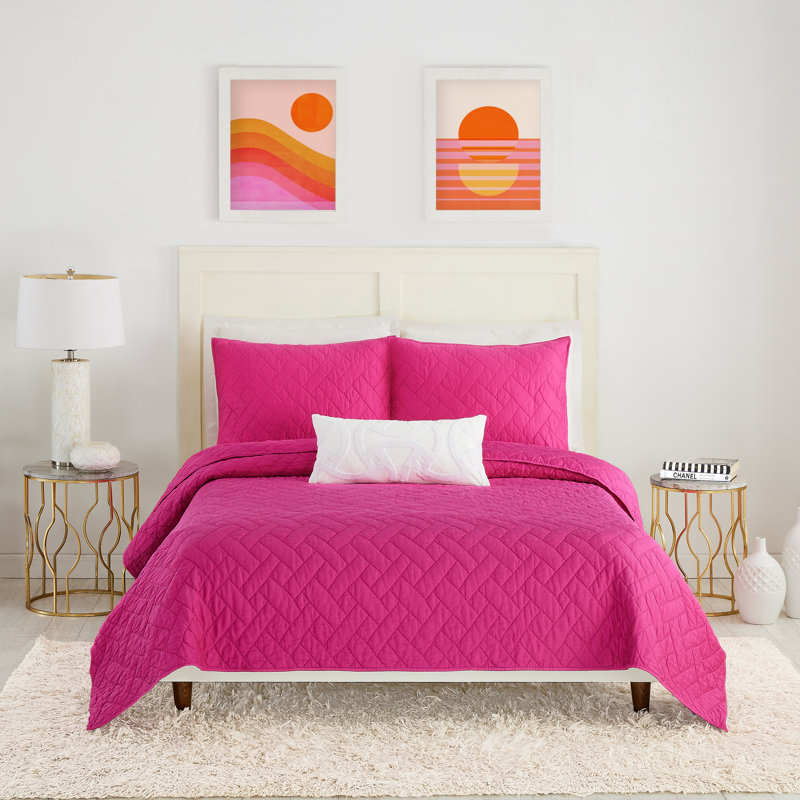 Pink Full Cotton Minimalist Duvet Coverlet Set