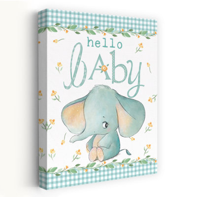 Hello Baby Elephant, art fantaisiste contemporain bleu éléphant