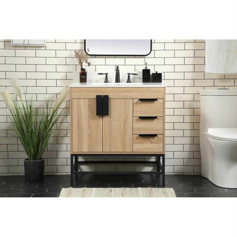 Eugene 32'' Single Bathroom Vanity with Engineered Marble Top, Mango Wood