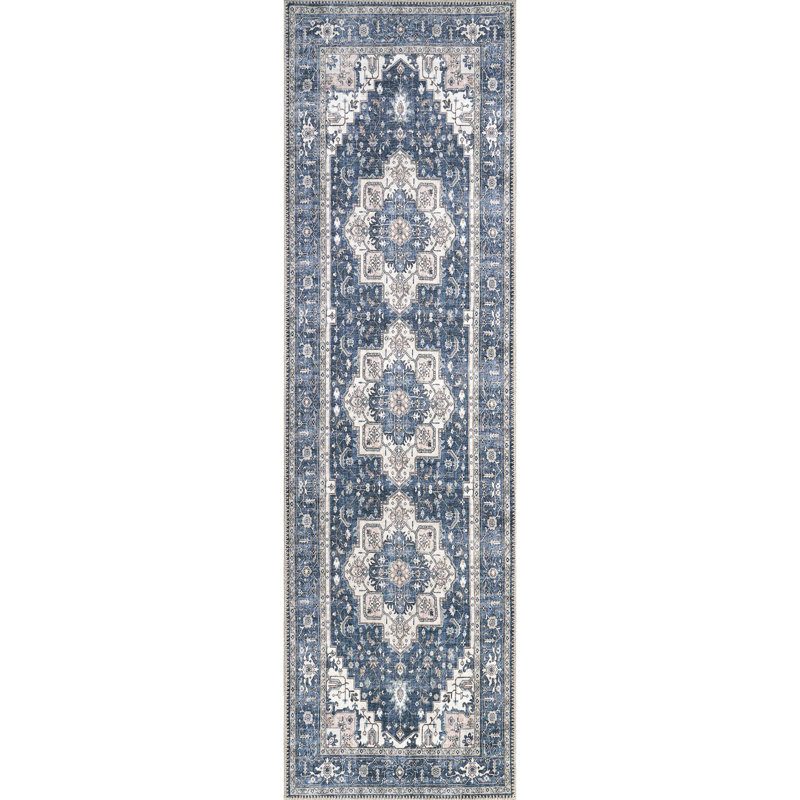 ELISE 6302-510 BLEU MARINE / IVOIRE, Tapis de couloir 2 pi 6 po x 7 pi 6 po