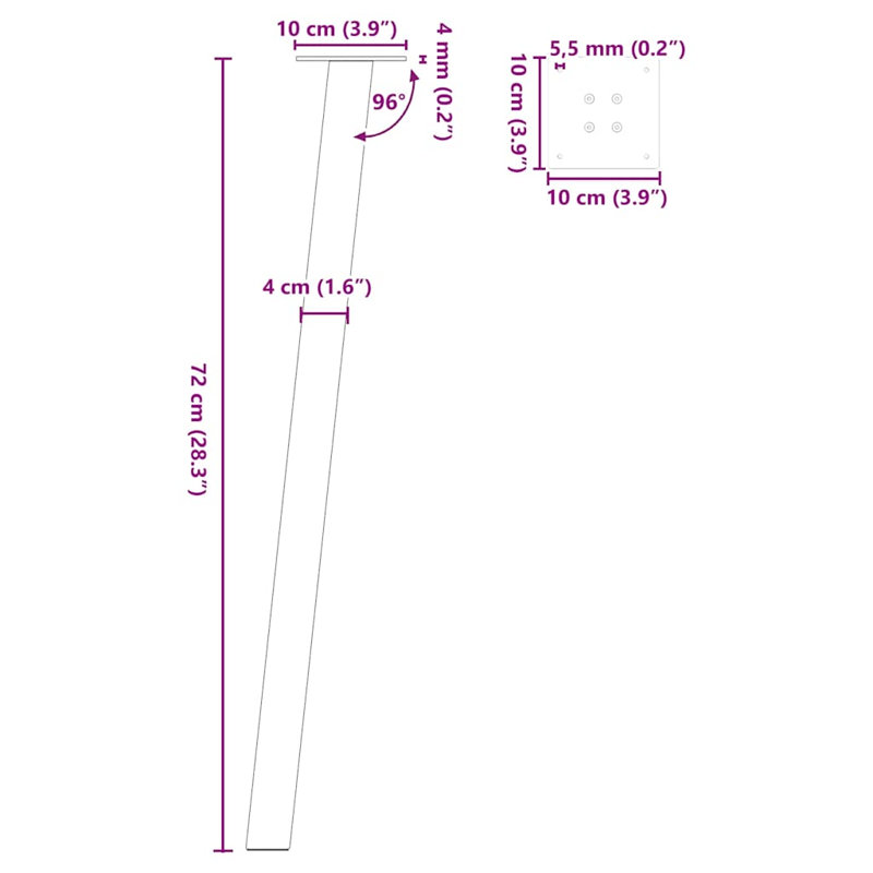 Avelien Table Leg, Natural, 72cm H x 4cm W x 4cm D