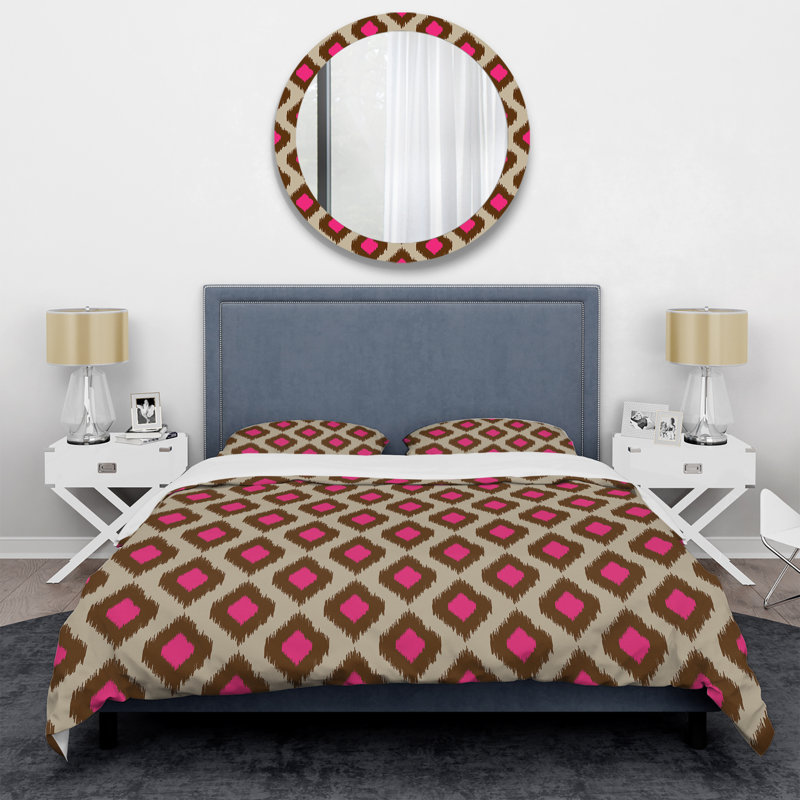 Motif ikat brun - ensemble de housse de couette abstrait - microfibre de polyester