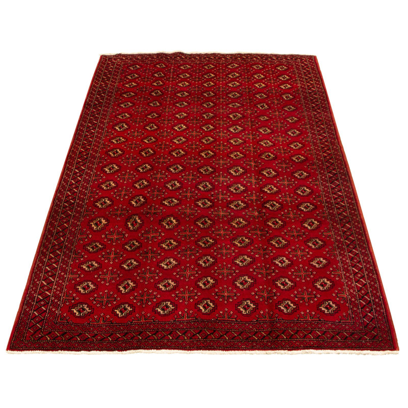 Tapis décoratif en laine rouge de conception unique 5 pi 1 po x 9 pi 4 po noué à la main 1980s