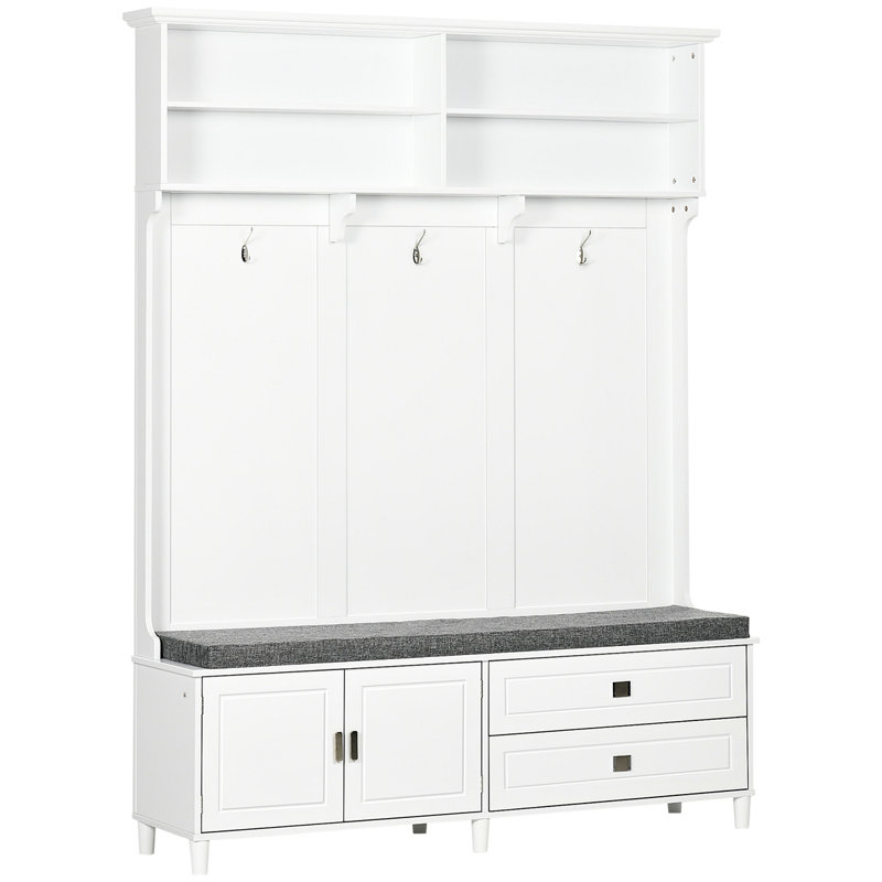 Hall Tree With Storage Bench, Entryway Bench With Coat Rack, Accent Coat Tree With Storage Shelves, Cabinet And Drawers For Hallway, Mudroom