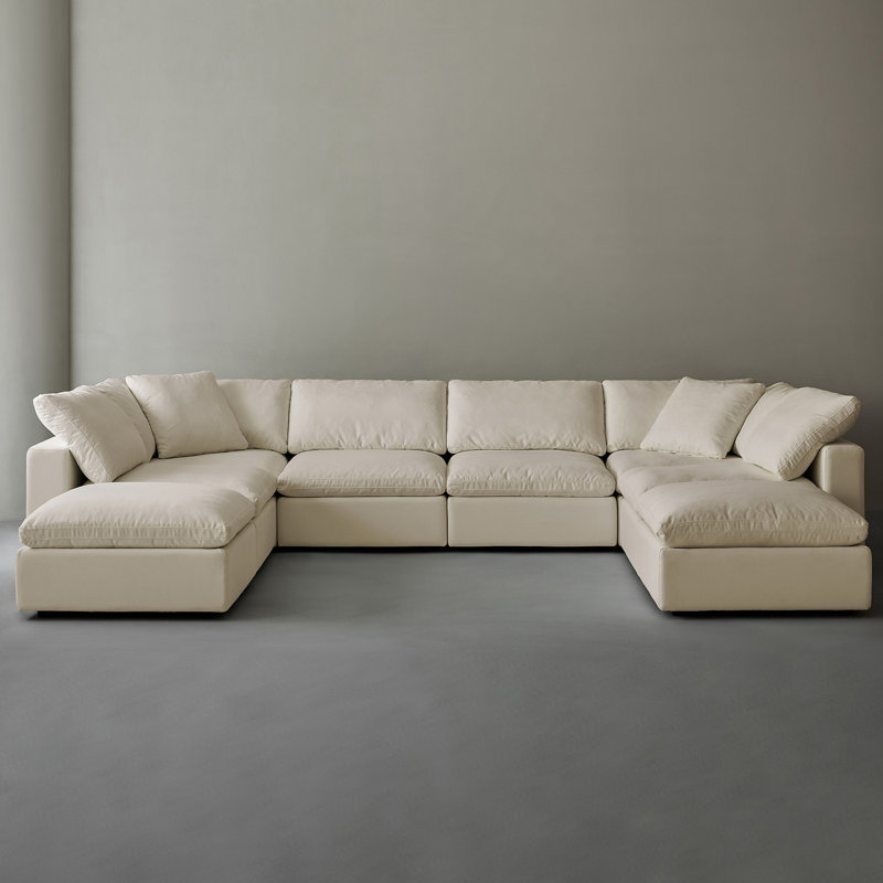 Canapés modulaires 6 places et 2 repose-pieds, Brun clair