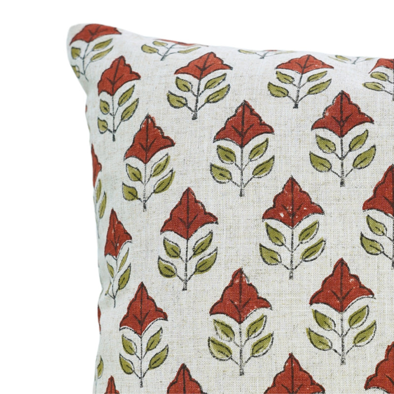 Housse de coussin en lin à imprimé Fab Fabine (Mayur, rouge), H 20 po x l 20 po, Square