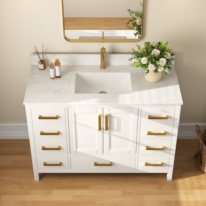 Monolith 48'' Fully Assembled Single Bathroom Vanity with Backsplash, White, Triple