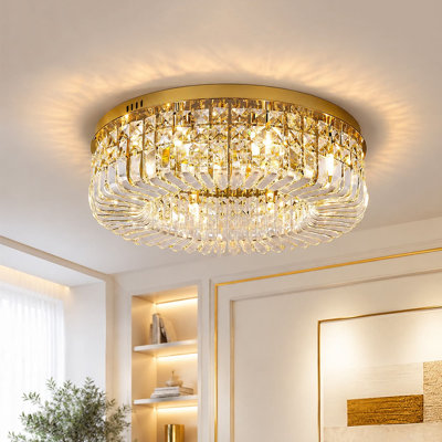 Brass Crystal Flush Mount Ceiling Fixture with 5/6 Lights