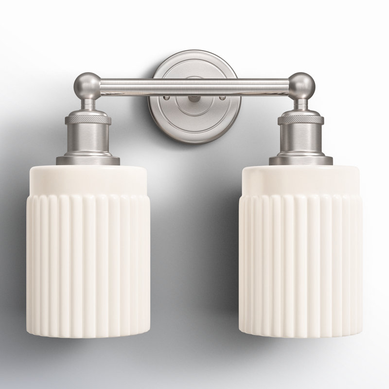 Kamena 13.5" W 2-Light Dimmable Vanity Light, Matte White, Brushed Satin Nickel
