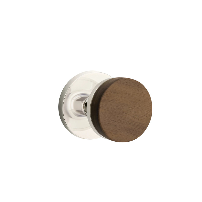 Ensemble de boutons d'intimité Emtek Select avec rosette à disque et tige conique, bouton en noyer foncé (CF), Nickel poli