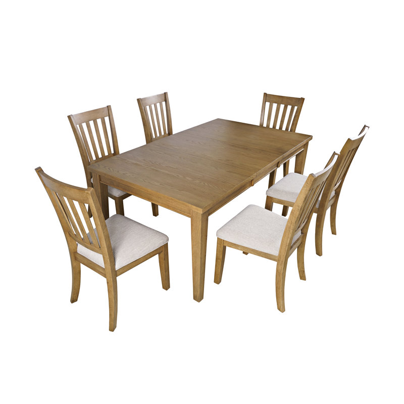 Langford Modern Transitional 7 Piece Dining Set - Light Brown, 7 Pieces: Table, 6 Chairs, Brown