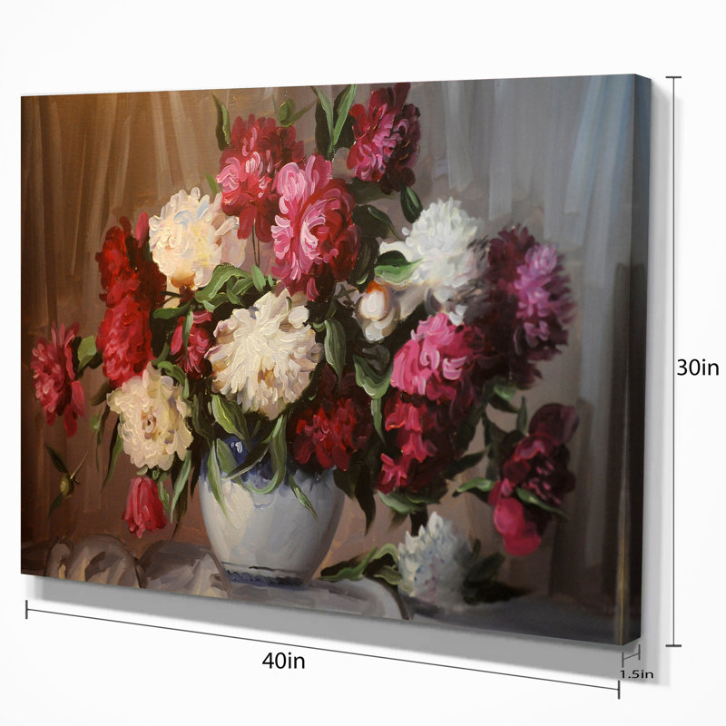 Large Floral Bouquet of Blooming Peonies Wrapped Canvas Art