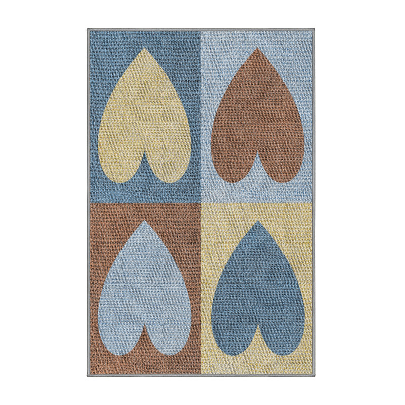 Tapis bleu/brun/jaune à motif, Rectangle 3 pi x 5 pi