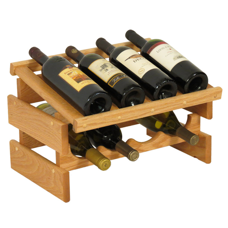 Geis 8 Bottle Solid Wood Tabletop Wine Bottle Rack, Light Oak