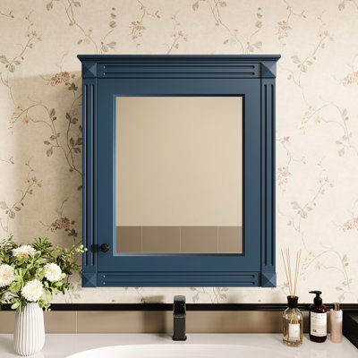 Armoire de salle de bain 24 po x 27 po avec miroir, fixation murale, tablettes réglables, armoire à miroir d'apparence moderne, peu encombrante, peu encombrante, rangement