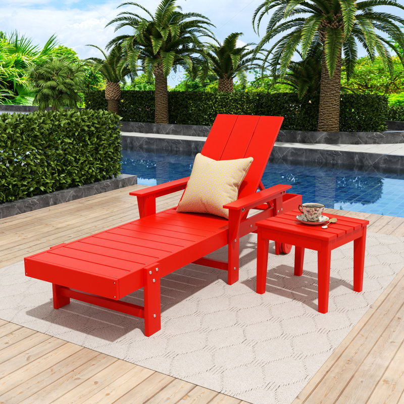 Joubert Outdoor Chaise Lounge Set with Table, Red