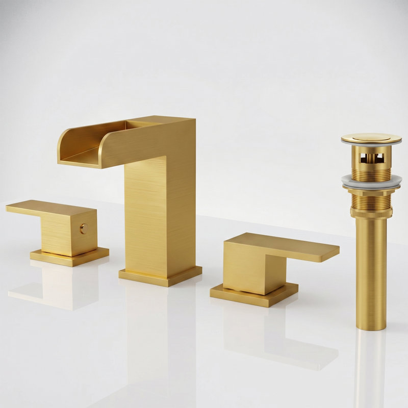 Widespread Bathroom Faucet 3 Hole, 2-Handle Bathroom Sink Faucet with Drain Assembly, Brushed Gold